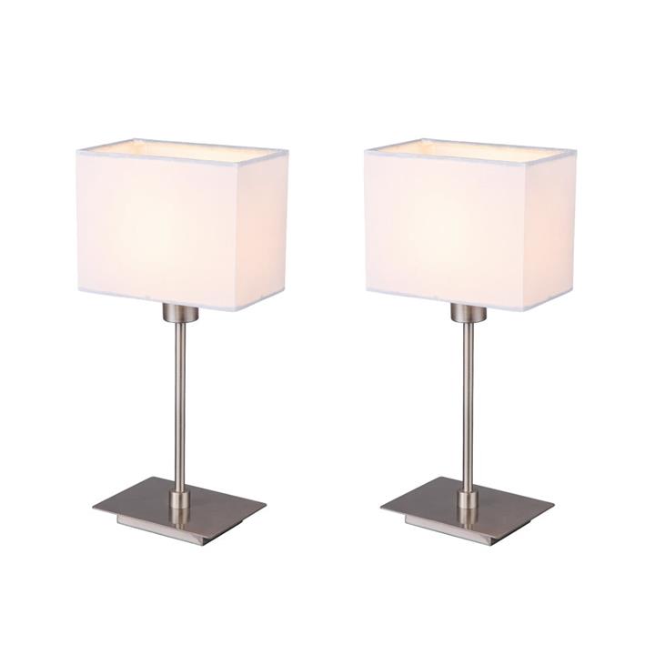 Lex Duo Set of 2 Modern Table Lamp Light Rectangular Fabric Shade - White