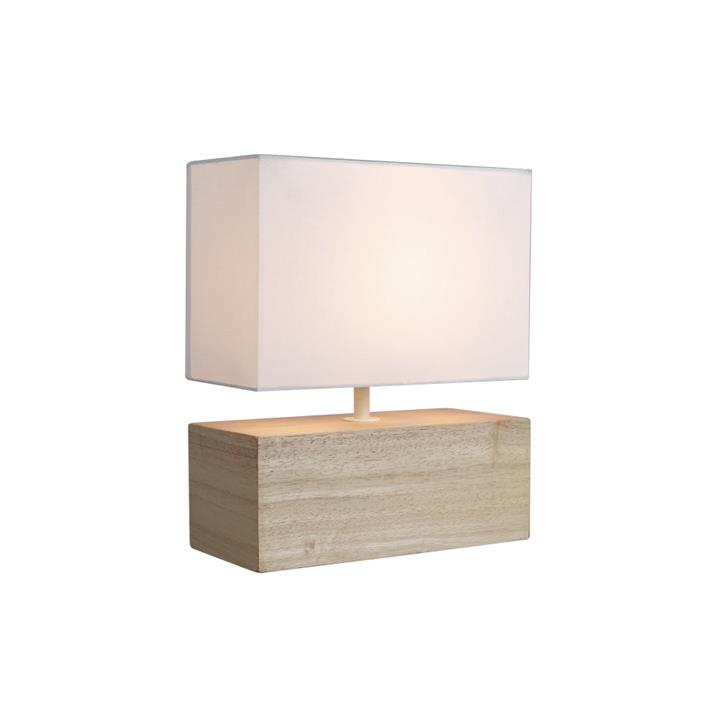 Omega Bright Duo Modern Rectangle Wooden Table Lamp Light Linen Shade - White