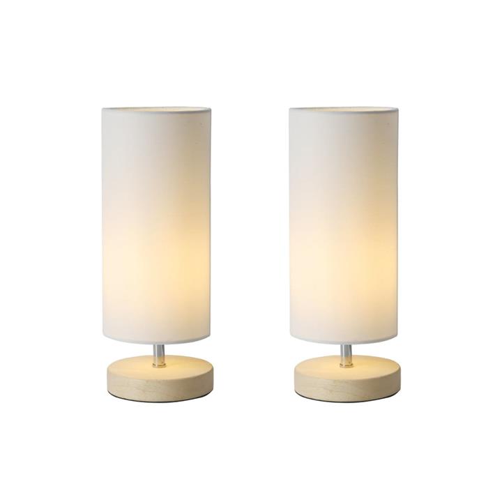 Omega Bright Duo Set of 2 Wooden Cylinder Table Lamp Light Linen Shade - White