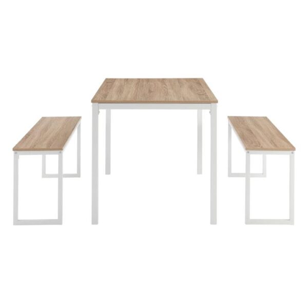 Sebastian 3Pcs Dining Set Rectangular Dining Table 120cm & 2Pc Dining Bench Seat - Oak/White - White