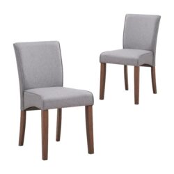 Set Of 2 Bosco Wooden Frame Fabric Kitchen Dining Chair - Walnut & Grey