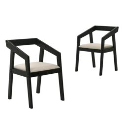 Set Of 2 Nico Fabric Wooden Kitchen Dining Chair Armchair - Black & Beige