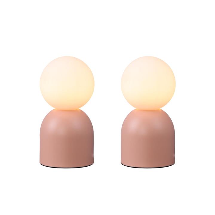 Soft Glow Set of 2 Touch Table Lamp Light Minimalist Classic Round Glass Shade - Pink and White