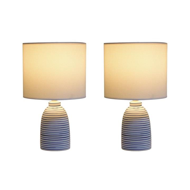 Vibe Way Set of 2 Ceramic Table Lamp Light Linen Shade - Blue and White