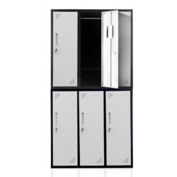 FORTIA 6 Door Metal Storage Cabinet Lockers for Gym Office - Black and Grey