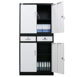 FORTIA Black/White 4 Door 2 Drawer Steel Stationery Office Cabinet Storage