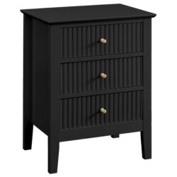 Issey Modern Wooden Bedside Nightstand Side Table Fluted 3-Drawers - Black