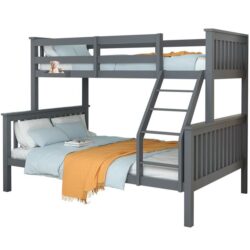 KINGSTON SLUMBER Bunk Bed Triple Wooden Single Over Double Beds for Kids, Solid Pine Wood, Convertible Design, Grey