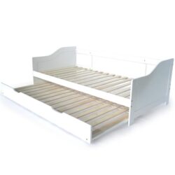KINGSTON SLUMBER Kids Wooden Single Sofa Bed Frame with Trundle Underbed - White