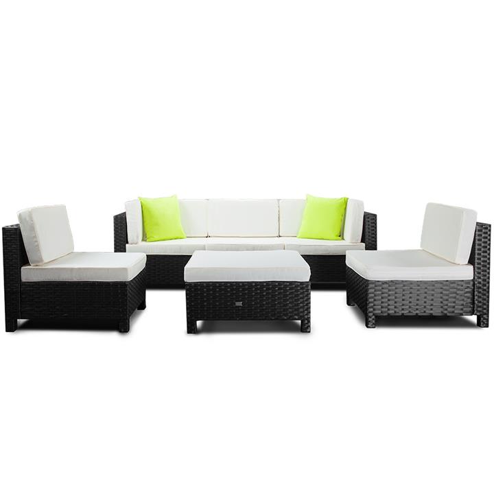 LONDON RATTAN Modular Sofa Outdoor Setting Furniture 6pc Wicker Black Light Grey