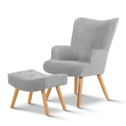 Nnedsz armchair and ottoman - light grey