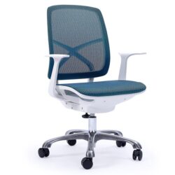PRE-ORDER FORTIA Ergonomic Office Desk Chair, with Seat Height Adjustment, Blue Mesh/White Frame
