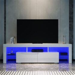 1600mm 16 Colors LED TV Entertainment Storage Unit White with 2 Horizontal Drawers