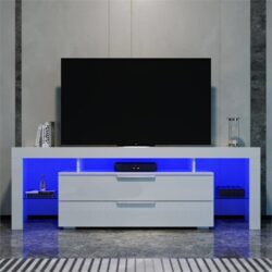 1600mm 16 Colors LED TV Entertainment Storage Unit White with 2 Vertical Drawers