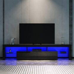 2000mm 16 Colors LED TV Entertainment Storage Unit Black