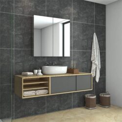 Bathroom Mirror Cabinet Storage Polished Stainless Steel Wall Mounted 750x150x710mm