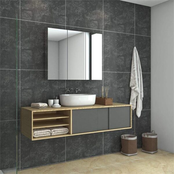 Bathroom Mirror Cabinet Storage Polished Stainless Steel Wall Mounted 900x150x710mm