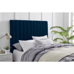 London Fabric Velvet Cushion Bed Head Headboard Double Size - Navy - Double