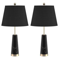 NNEAGS 2X 68cm Black Marble Bedside Desk Table Lamp Living Room Shade with Cone Shape Base