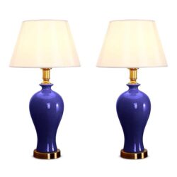 NNEAGS 2X Blue Ceramic Oval Table Lamp with Gold Metal Base