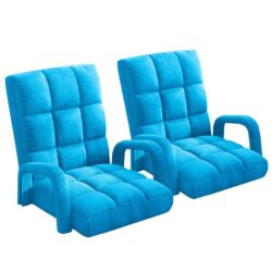 NNEAGS 2X Foldable Lounge Cushion Adjustable Floor Lazy Recliner Chair with Armrest Blue