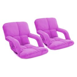 NNEAGS 2X Foldable Lounge Cushion Adjustable Floor Lazy Recliner Chair with Armrest Purple