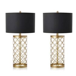 NNEAGS 2X Golden Hollowed Out Base Table Lamp with Dark Shade