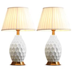NNEAGS 2X Textured Ceramic Oval Table Lamp with Gold Metal Base White
