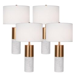 NNEAGS 4X 60cm White Marble Bedside Modern Desk Table Lamp Living Room Shade with Cylinder Base