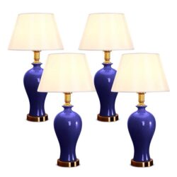 NNEAGS 4X Blue Ceramic Oval Table Lamp with Gold Metal Base