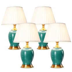 NNEAGS 4X Ceramic Oval Table Lamp with Gold Metal Base Desk Lamp Green