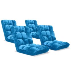 NNEAGS 4X Floor Recliner Folding Lounge Sofa Futon Couch Folding Chair Cushion Blue
