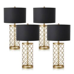 NNEAGS 4X Golden Hollowed Out Base Table Lamp with Dark Shade