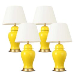 NNEAGS 4X Oval Ceramic Table Lamp with Gold Metal Base Desk Lamp Yellow