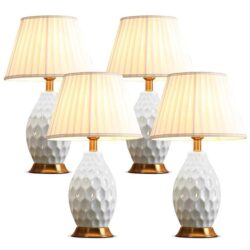 NNEAGS 4X Textured Ceramic Oval Table Lamp with Gold Metal Base White