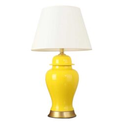 NNEAGS Oval Ceramic Table Lamp with Gold Metal Base Desk Lamp Yellow