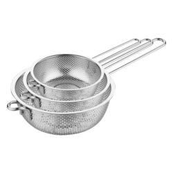 NNEAGS Stainless Steel Perforated Colander Fine Mesh Net Food Strainer Basket with Handle Skimmer Sieve Set