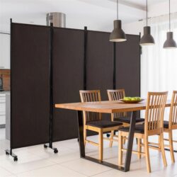 NNECW 1.73m 4-Panel Folding Room Divider with Lockable Wheels-Brown
