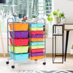 NNECW 15 Drawer Rolling Storage Cart with Wheels for Home Office-Macaroon