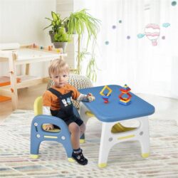 NNECW 2 Piece Kids Table & Chair Set with Building Blocks for Kids 1-5