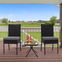 NNECW 2-Piece Outdoor PE Wicker Dining Chair Set with Soft Cushions