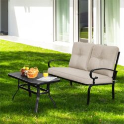 NNECW 2 Pieces Outdoor Conversation Set with Ergonomic Backrest & Armrest for Balcony & Poolside Beige
