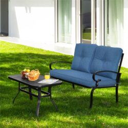 NNECW 2 Pieces Outdoor Conversation Set with Ergonomic Backrest & Armrest for Balcony & Poolside Blue