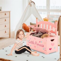 NNECW 2-in-1 Kids Toy Storage Chest & Bench with Safety Hinge & High Backrest