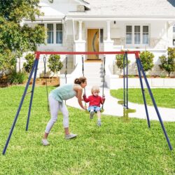 NNECW 2-in-1 Outdoor Swing Set with Adjustable Height for Kids