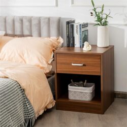 NNECW 2-tier Wooden Bedside Table with Storage Drawer & Cabinet for Bedroom/Living Room/Office