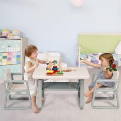 NNECW 3 Piece Kids Table and 2 Chairs Set with Storage Shelf