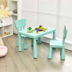 NNECW 3 Pieces Kids Table Set with 2 Chairs for Reading-Green