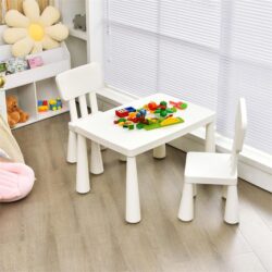 NNECW 3 Pieces Kids Table Set with 2 Chairs for Reading-White