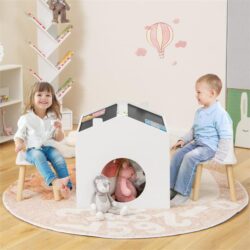 NNECW 3 Pieces Kids Wooden Table and Chair Set with Chalkboards for Toddlers-White